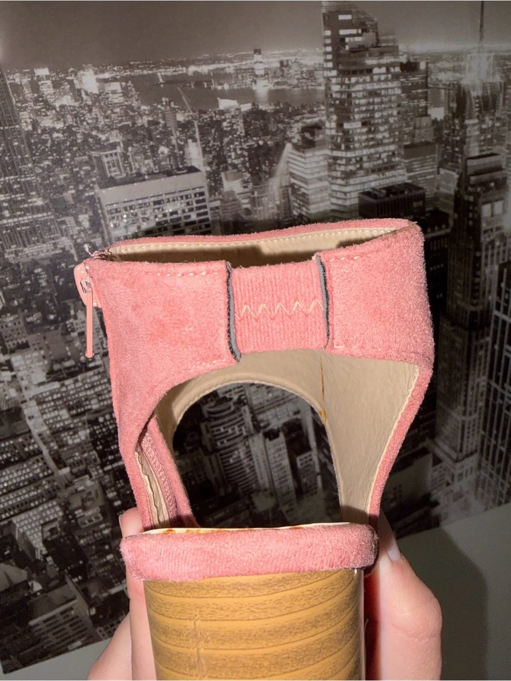 Suede Pink Block Heel Sandals with Ankle Strap